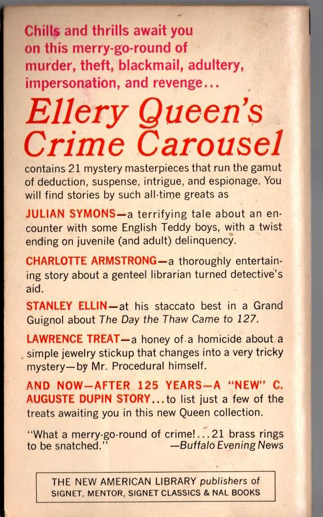 Ellery Queen (edit) CRIME CAROUSEL. 21 Mystery Masterpieces magnified rear book cover image