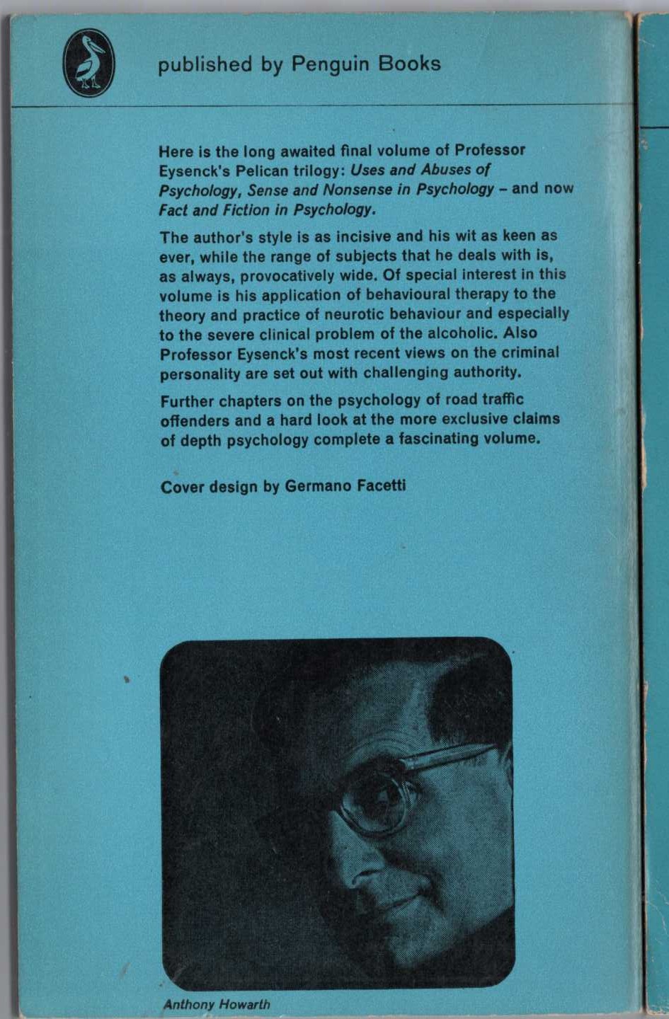 H.J. Eysenck  FACT AND FICTION IN PSYCHOLOGY magnified rear book cover image
