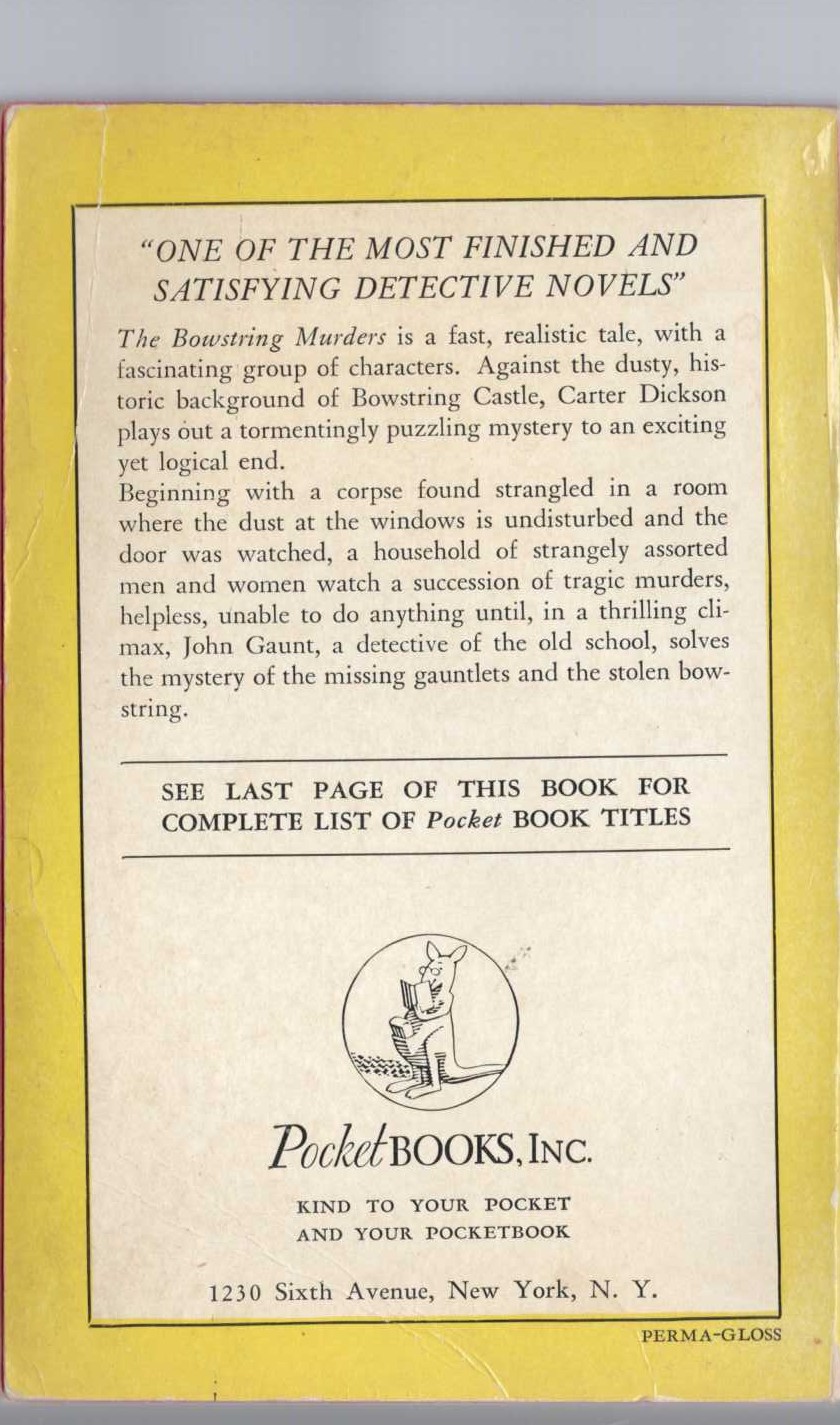 Carter Dickson  THE BOWSTRING MURDERS magnified rear book cover image