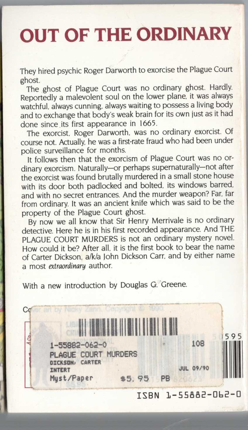 Carter Dickson  THE PLAGUE COURT MURDERS magnified rear book cover image