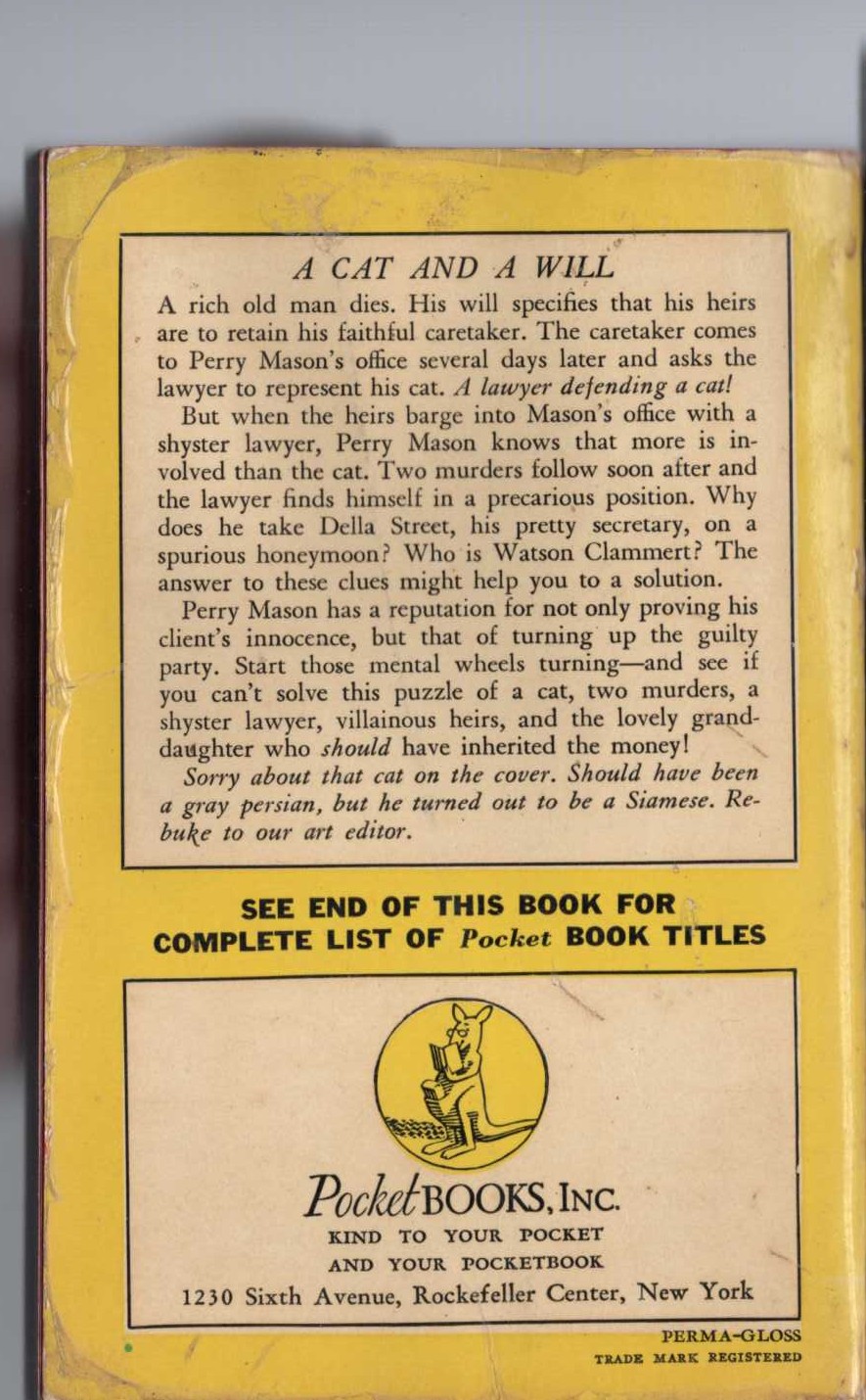 Erle Stanley Gardner  THE CASE OF THE CARETAKER'S CAT magnified rear book cover image