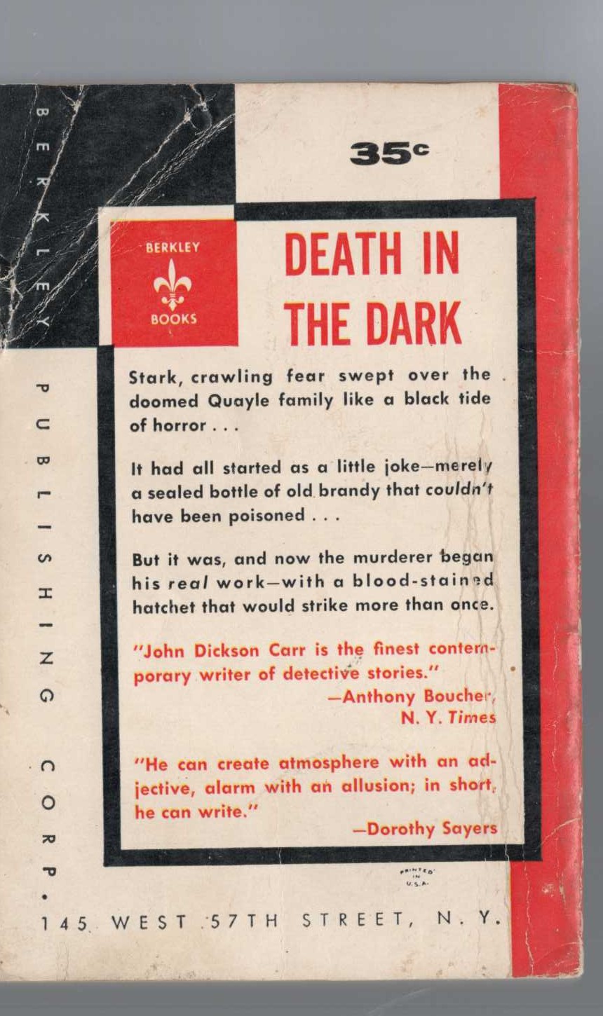 John Dickson Carr  POISON IN JEST magnified rear book cover image