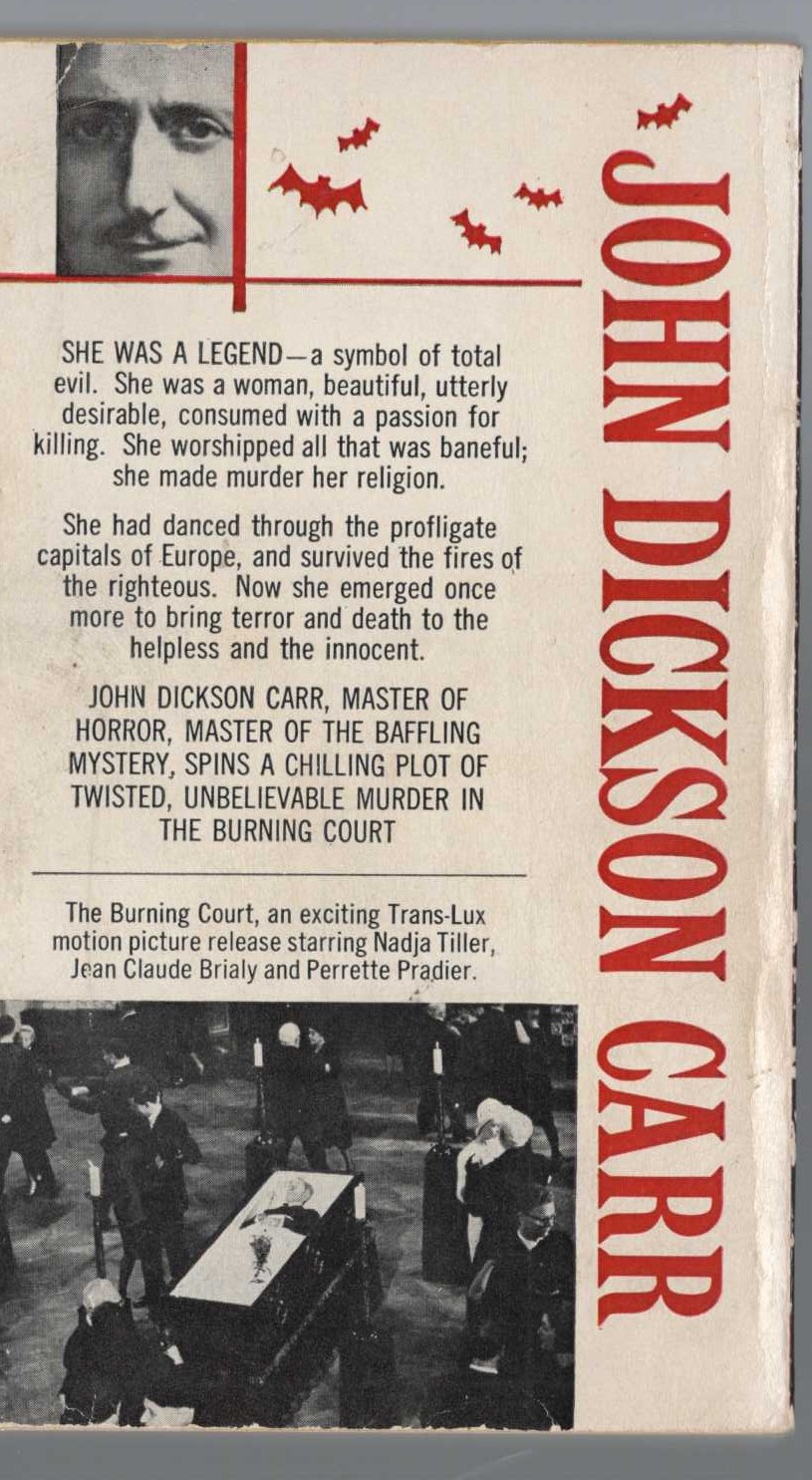 John Dickson Carr  THE BURNING COURT magnified rear book cover image