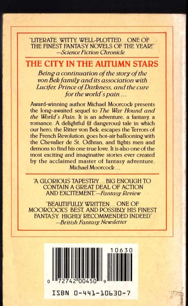 Michael Moorcock  THE CITY IN THE AUTUMN STARS magnified rear book cover image