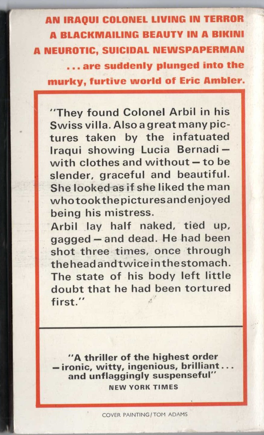 Eric Ambler  A KIND OF ANGER magnified rear book cover image