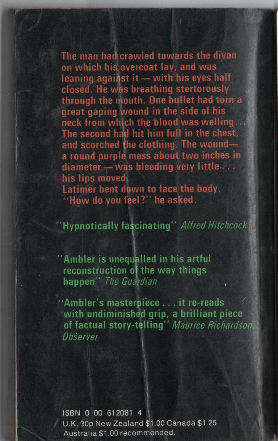 Eric Ambler  THE MASK OF DIMITRIOS magnified rear book cover image
