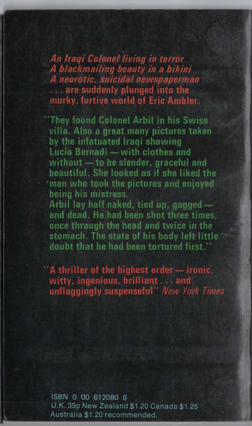 Eric Ambler  A KIND OF ANGER magnified rear book cover image