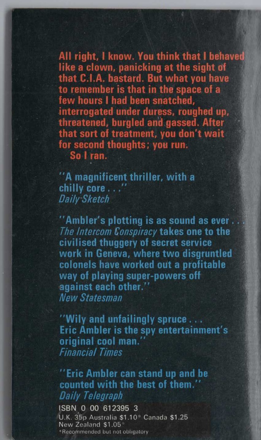 Eric Ambler  THE INTERCOM CONSPIRACY magnified rear book cover image