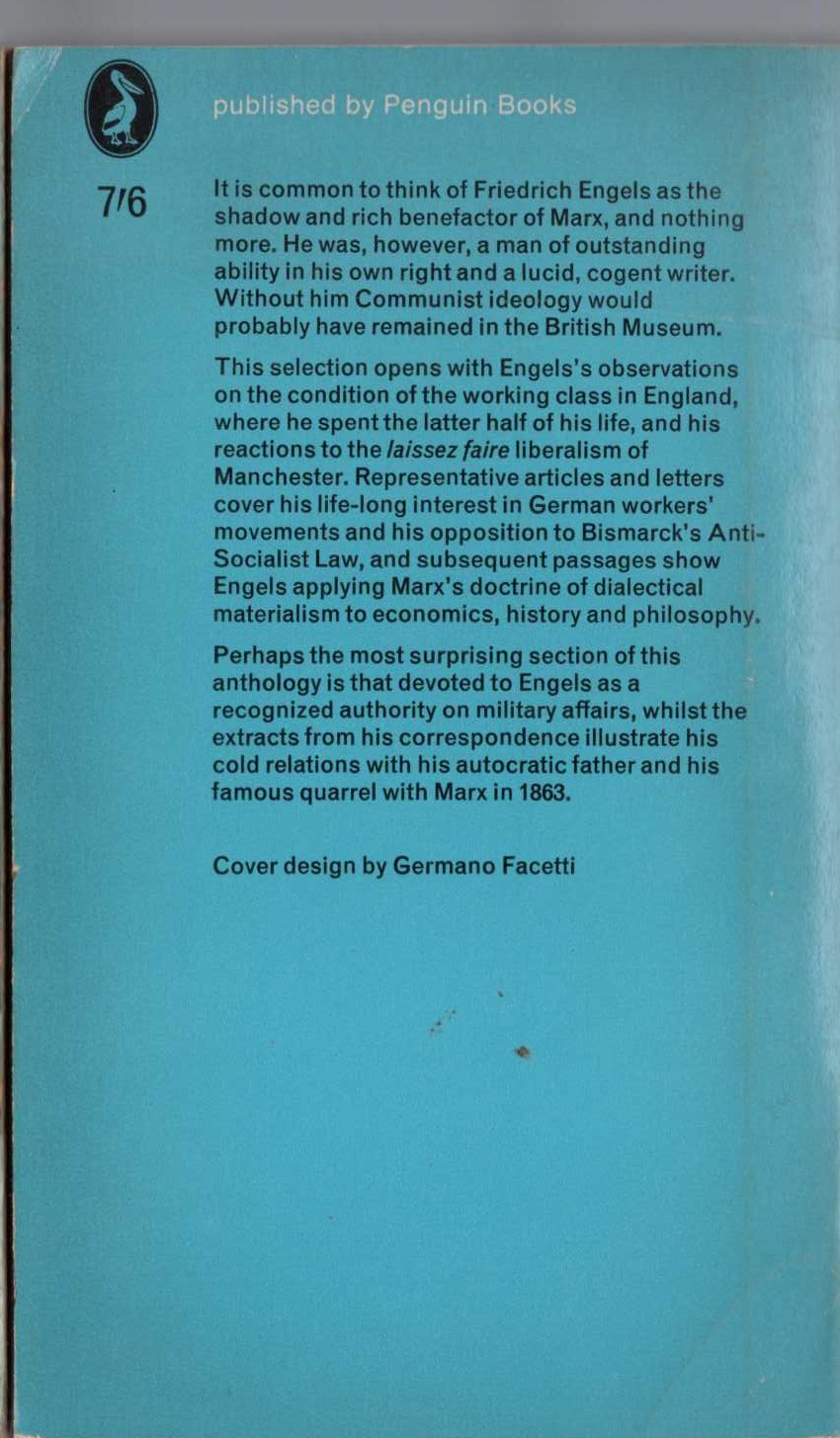 W.O. Henderson (edits_and_introduces) ENGELS: SELECTED WRITINGS magnified rear book cover image