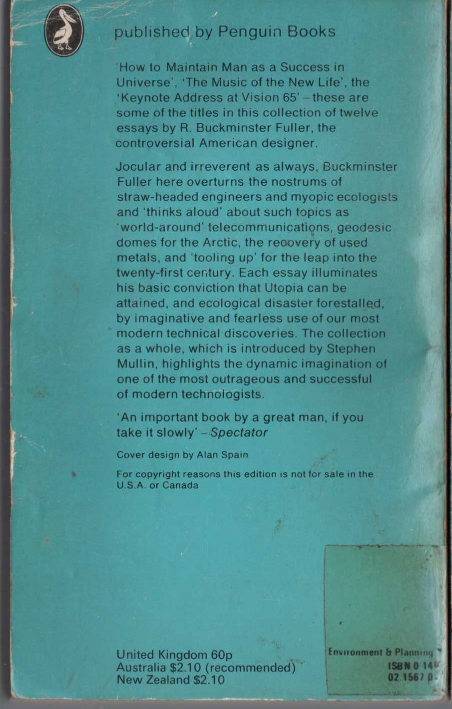 R.Buckminster Fuller  UTOPIA OR OBLIVION. The Prospects for Humanity magnified rear book cover image