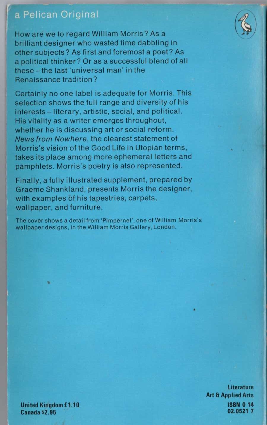 Asa Briggs (edits) WILLIAM MORRIS - SELECTED WRITINGS AND DESIGNS magnified rear book cover image