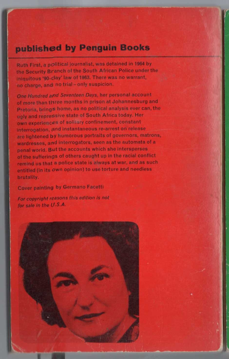 Ruth First  ONE HUNDRED AND SEVENTEEN DAYS magnified rear book cover image