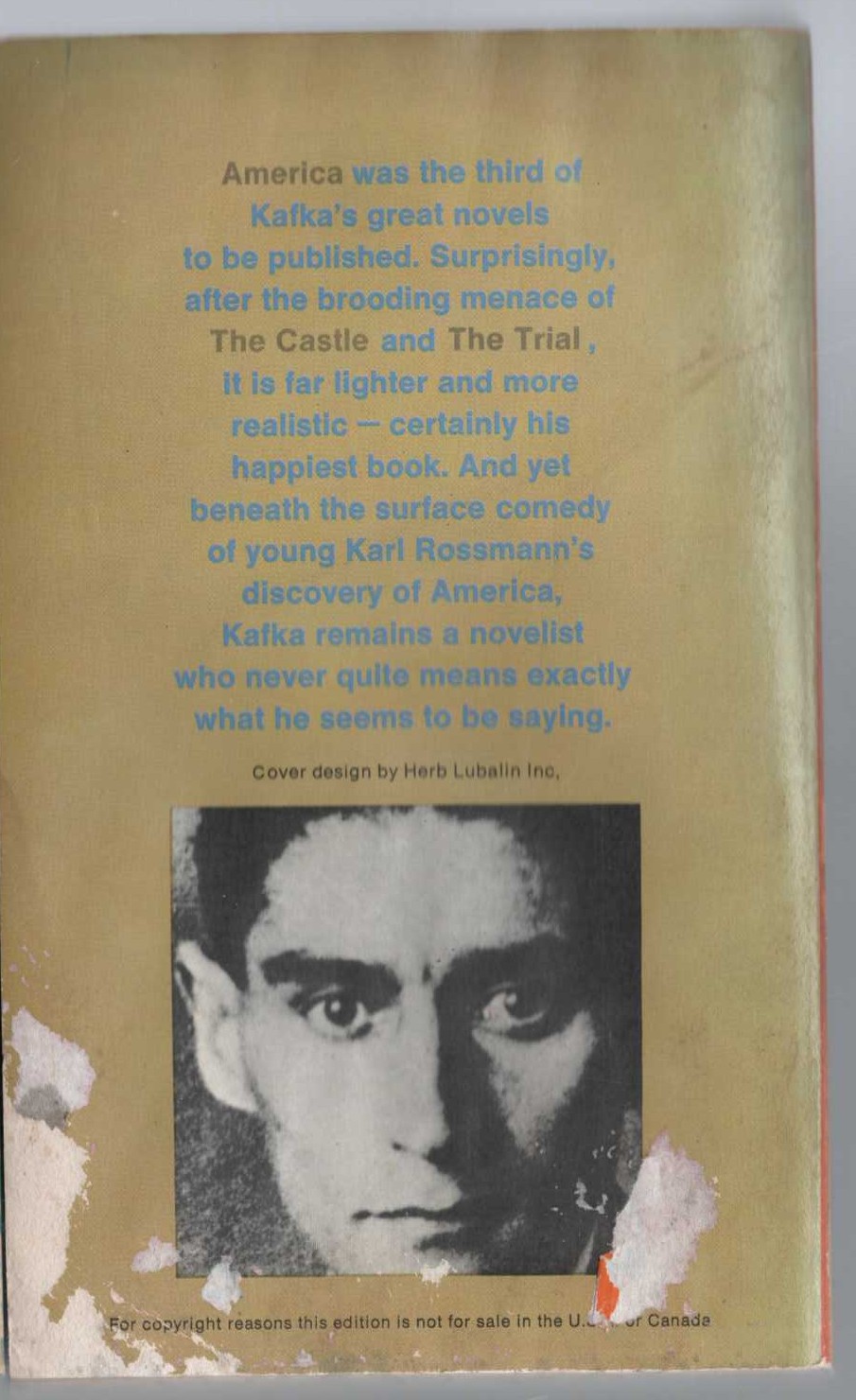 Franz Kafka  AMERICA magnified rear book cover image
