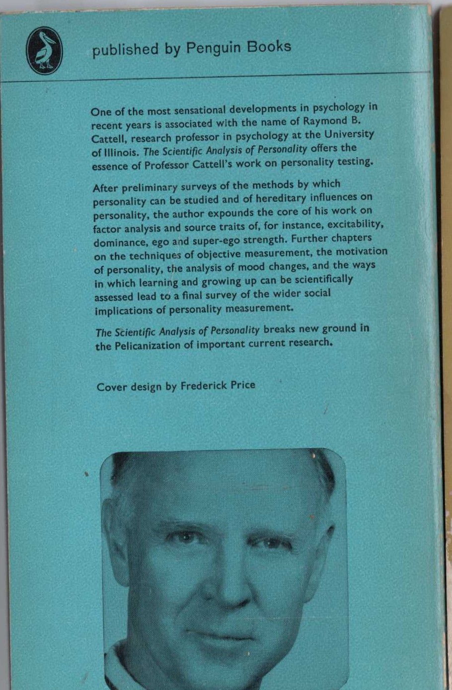 Raymond B. Cattell  THE SCIENTIFIC ANALYSIS OF PERSONALITY magnified rear book cover image
