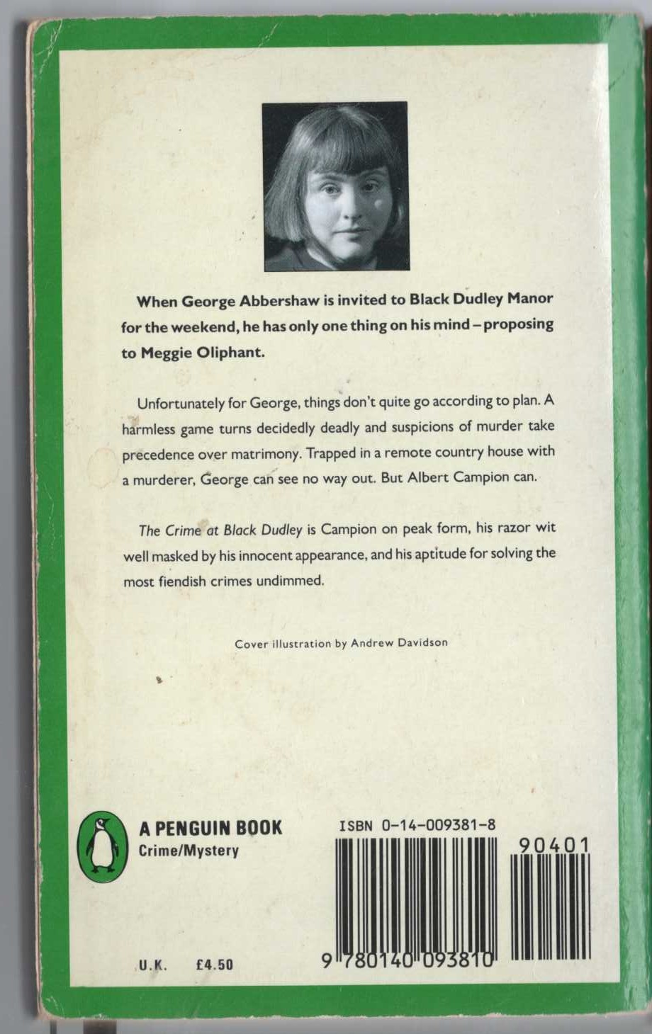 Margery Allingham  THE CRIME AT BLACK DUDLEY magnified rear book cover image