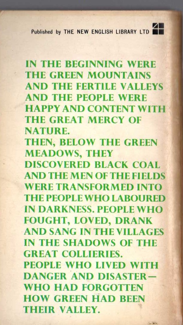 Richard Llewellyn  HOW GREEN WAS MY VALLEY magnified rear book cover image