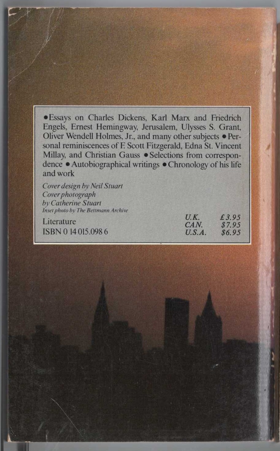 Lewis M. Dabney (edits) THE PORTABLE EDMUND WILSON magnified rear book cover image