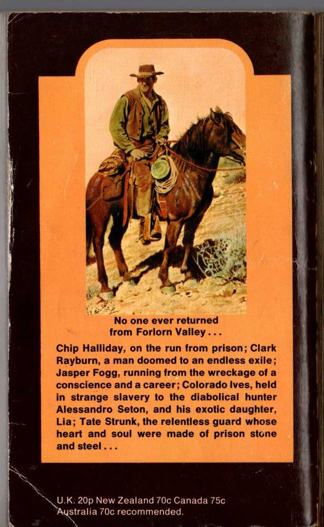 Norman Fox  THE VALLEY OF VANISHING RIDERS magnified rear book cover image