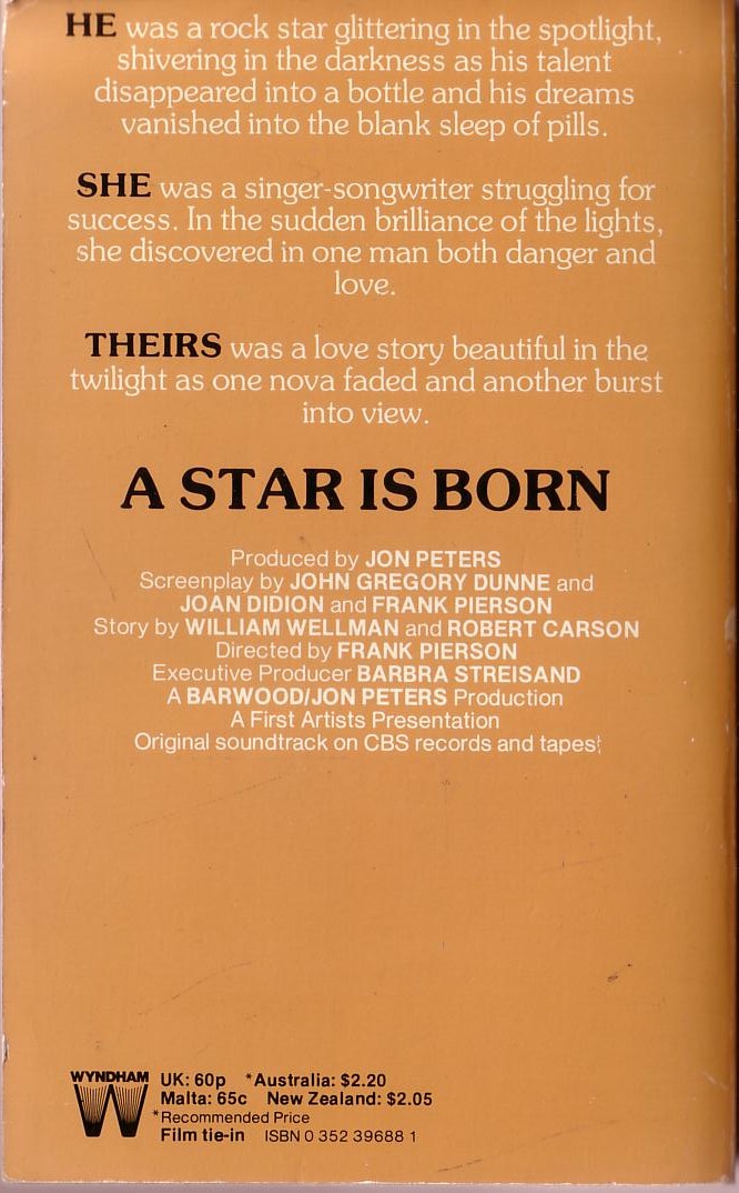 Alexander Edwards  A STAR IS BORN (B.Streisand & K.Kristofferson) magnified rear book cover image