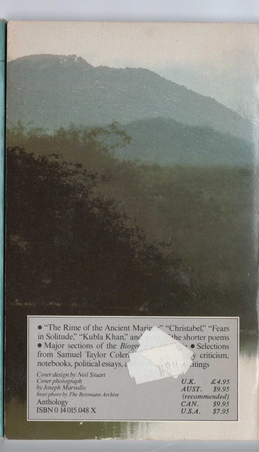 I.A Richards (edits) THE PORTABLE COLERIDGE magnified rear book cover image