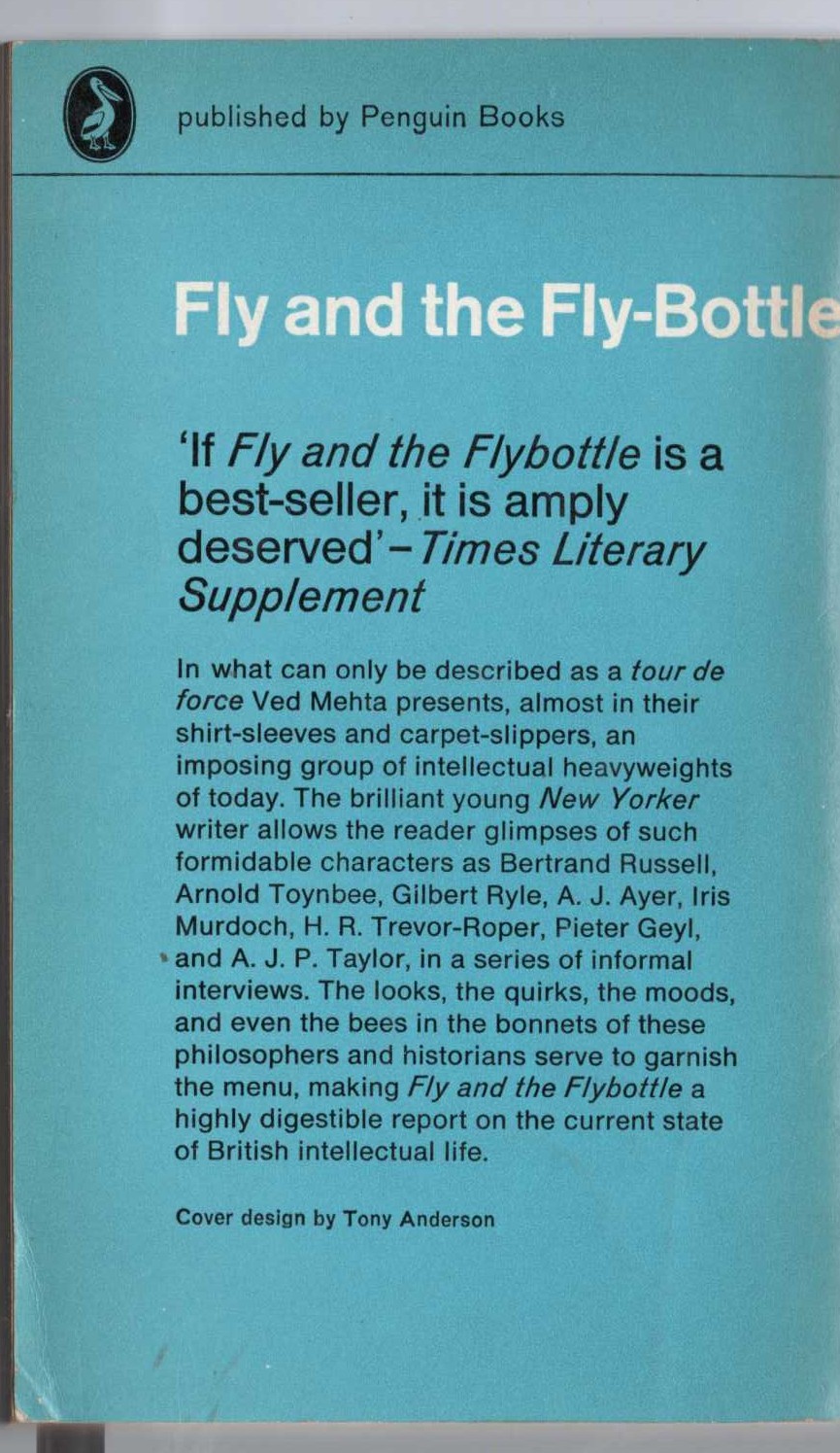 Ved Mehta  FLY AND THE FLY-BOTTLE magnified rear book cover image
