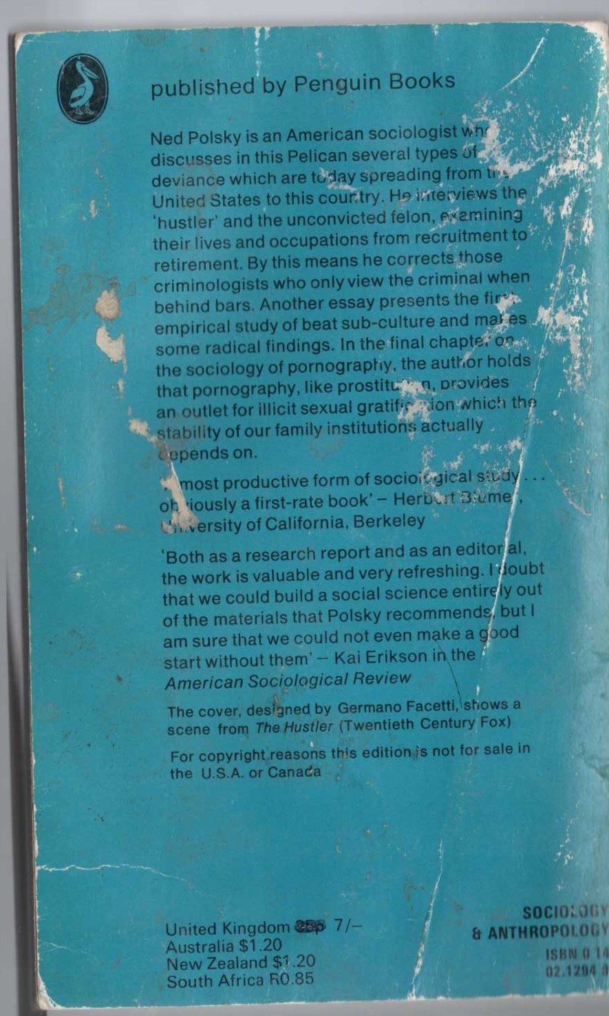 Ned Polsky  HUSTLERS, BEATS AND OTHERS magnified rear book cover image