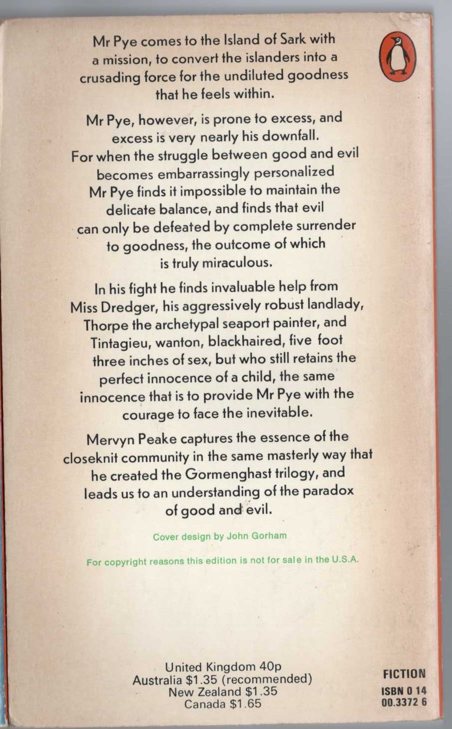 Mervyn Peake  MR PYE magnified rear book cover image