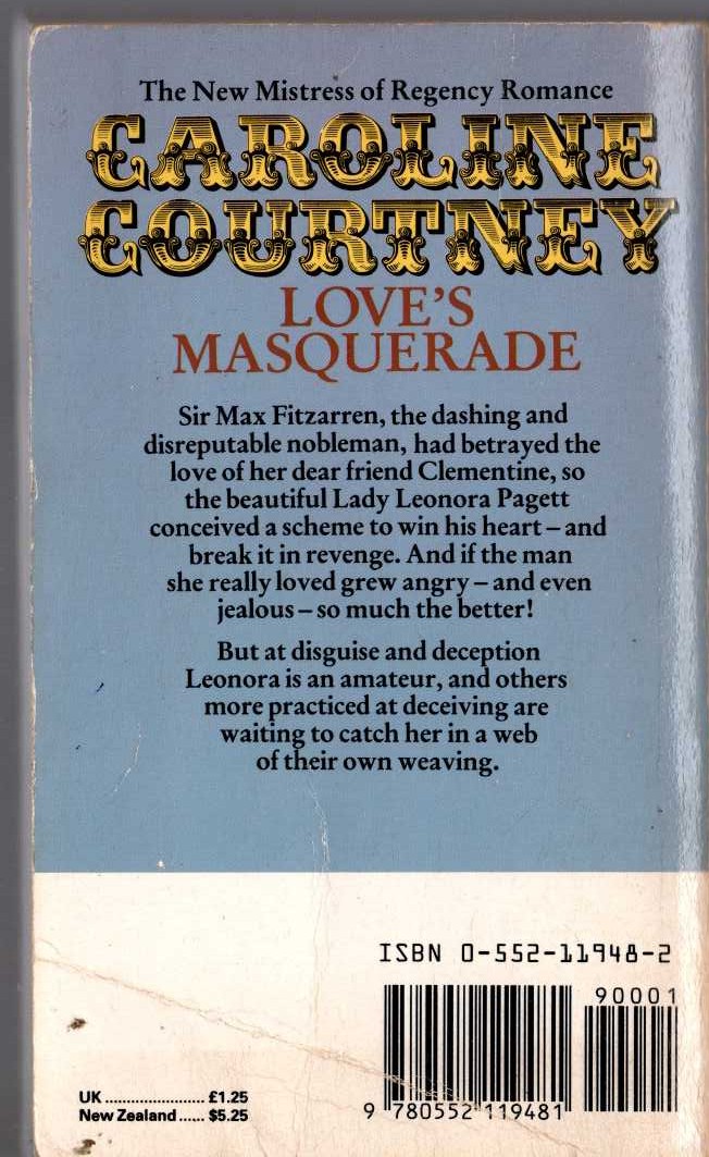 Caroline Courtney  LOVE'S MASQUERADE magnified rear book cover image