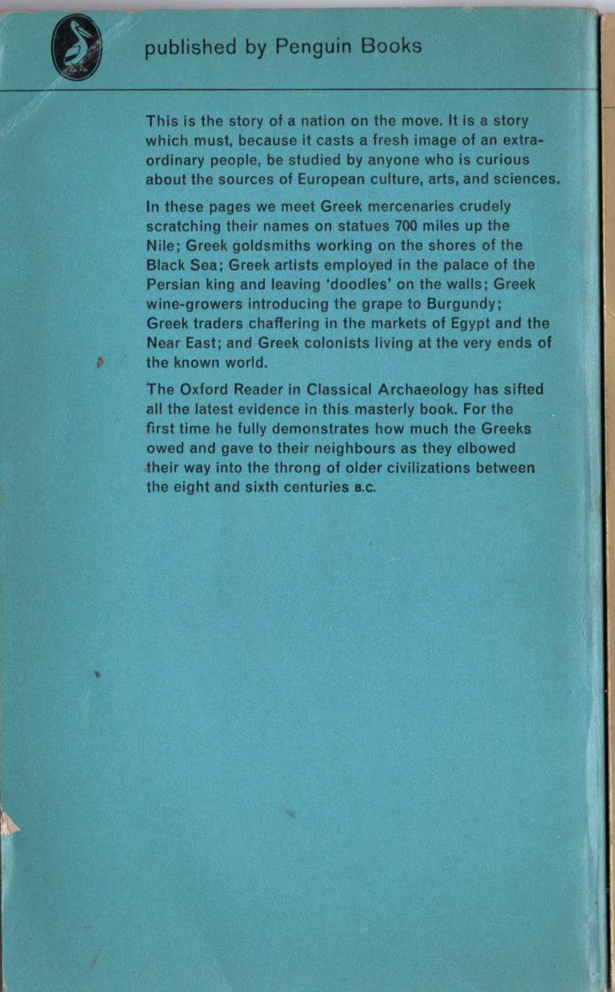 John Boardman  THE GREEKS OVERSEAS magnified rear book cover image