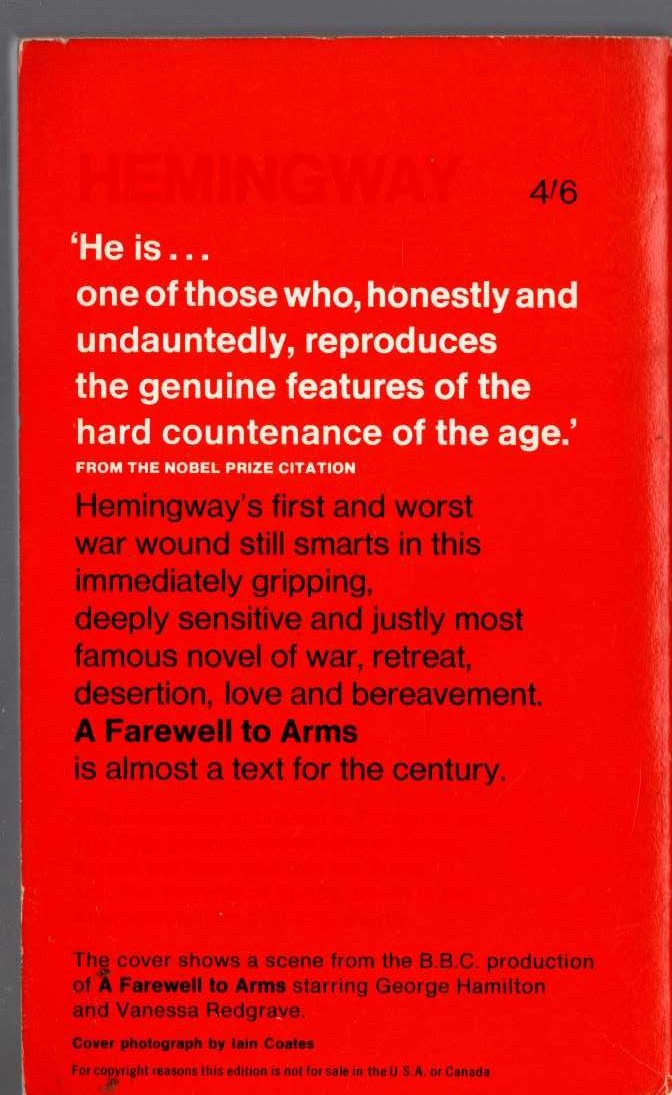 Ernest Hemingway  A FAREWELL TO ARMS (TV tie-in) magnified rear book cover image