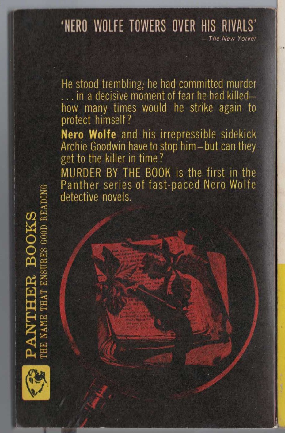 Rex Stout  MURDER BY THE BOOK magnified rear book cover image