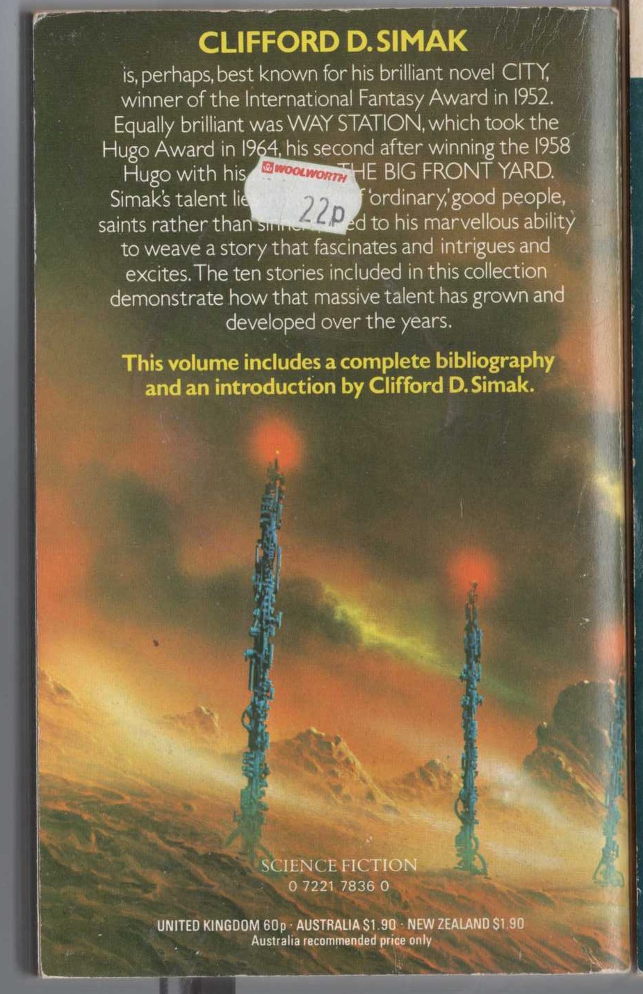 (Angus Wells edits) THE BEST OF CLIFFORD D.SIMAK magnified rear book cover image