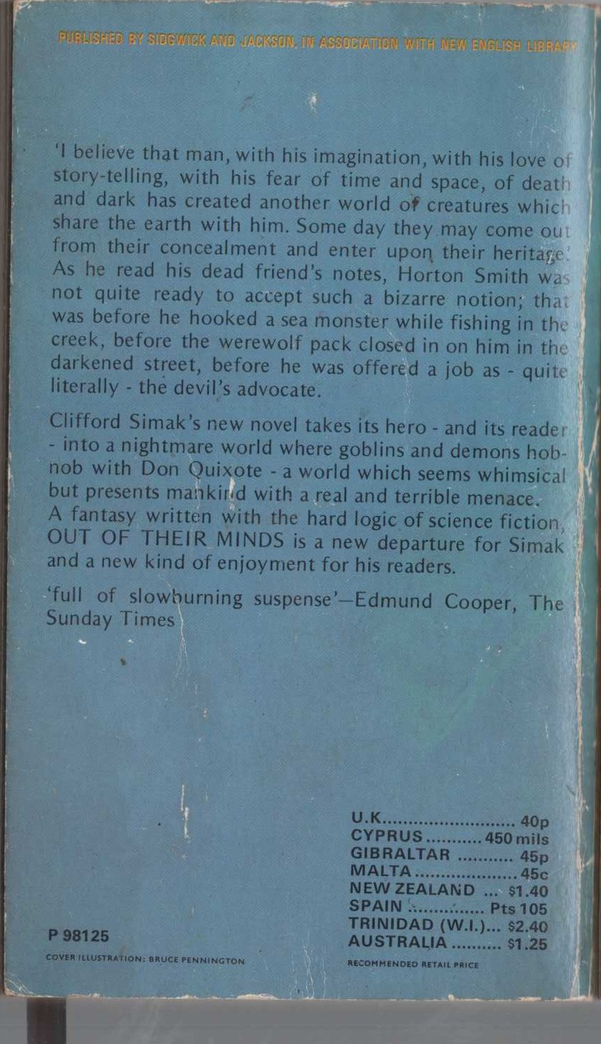 Clifford D. Simak  OUT OF THEIR MINDS magnified rear book cover image