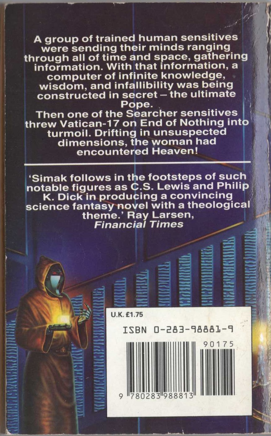 Clifford D. Simak  PROJECT POPE magnified rear book cover image