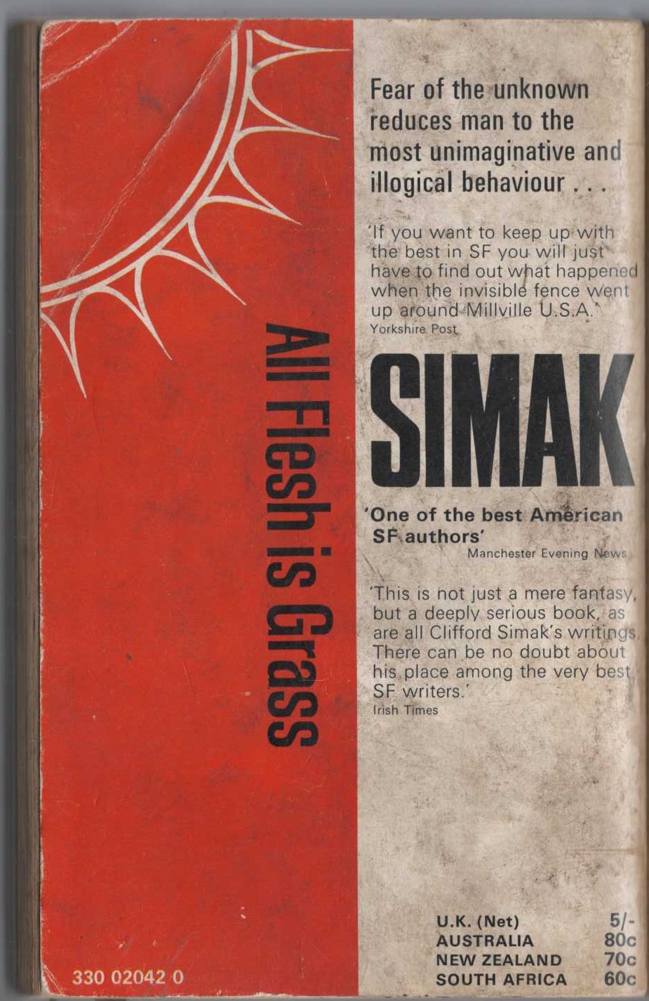 Clifford D. Simak  ALL FLESH IS GRASS magnified rear book cover image