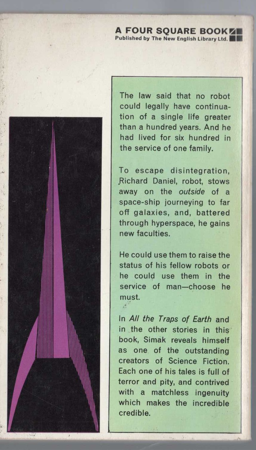 Clifford D. Simak  ALL THE TRAPS OF EARTH magnified rear book cover image