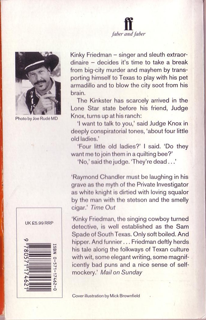 Kinky Friedman  ARMADILLOS & OLD LACE magnified rear book cover image