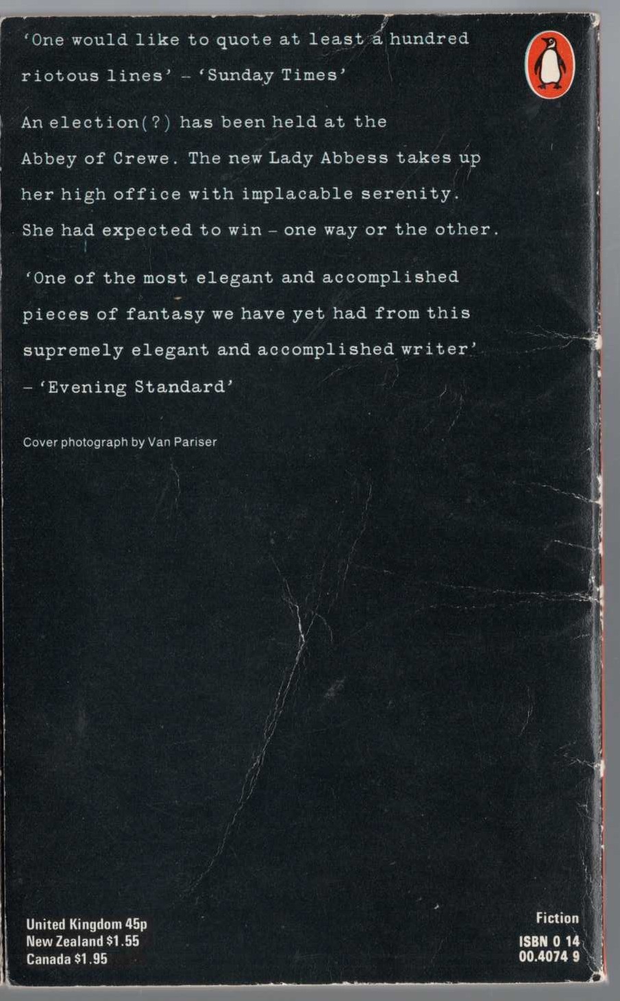 Muriel Spark  THE ABBESS OF CREWE magnified rear book cover image