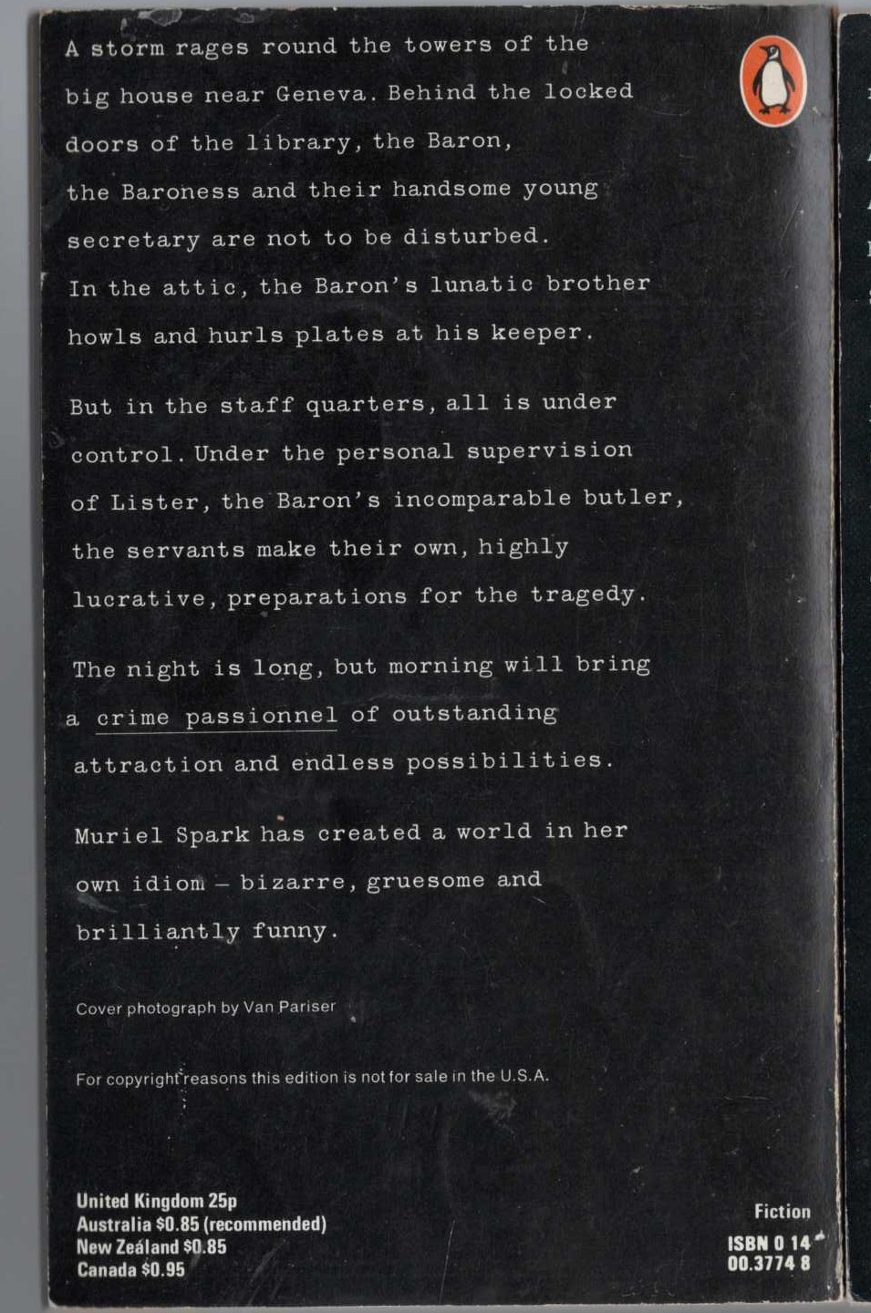 Muriel Spark  NOT TO DISTURB magnified rear book cover image