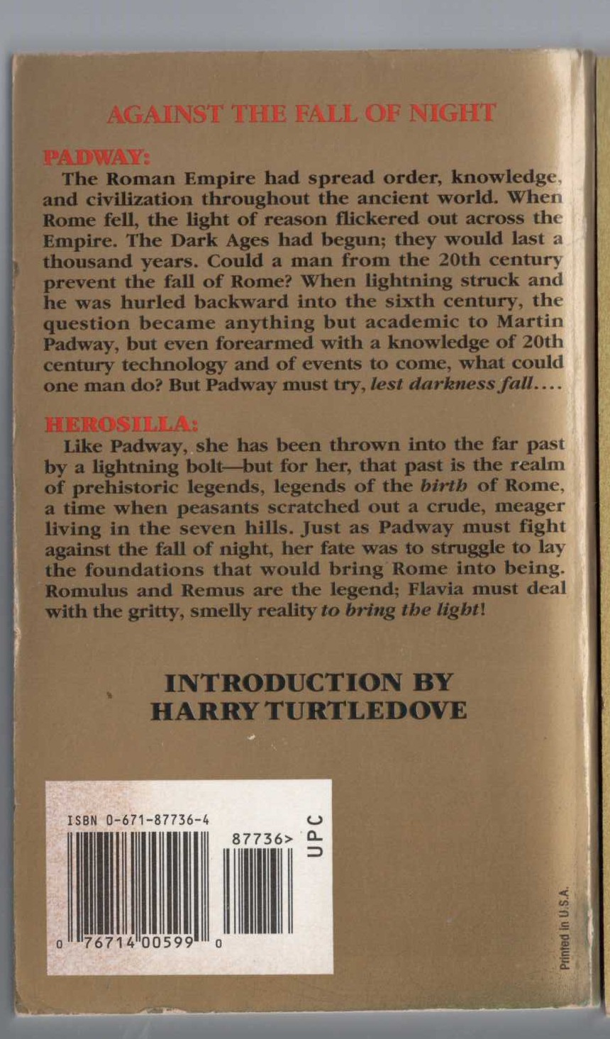 L.Sprague de Camp  LEST DARKNESS FALL magnified rear book cover image