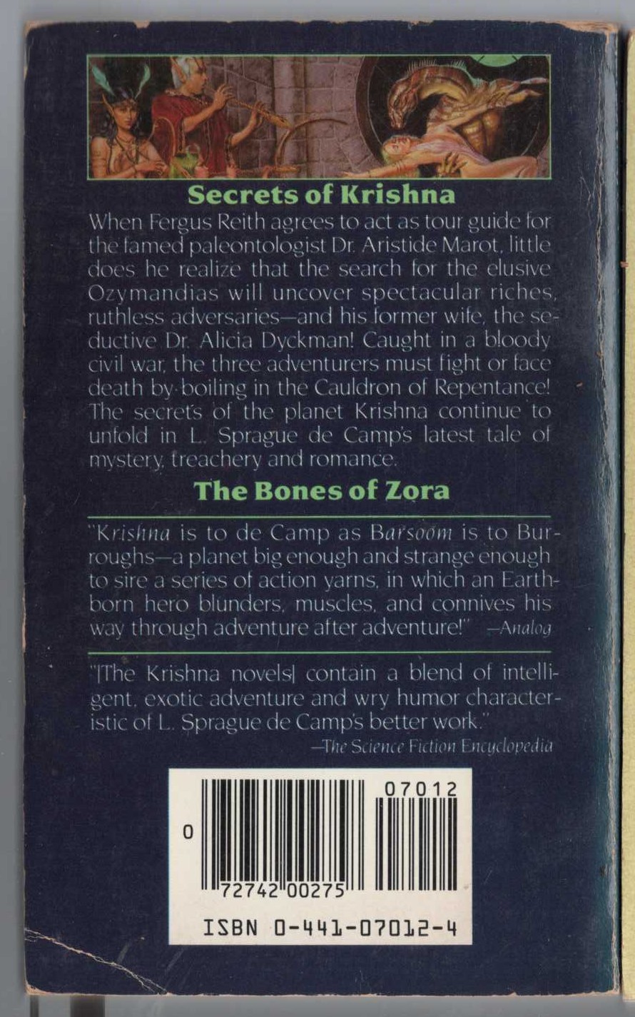 (L.Sprague de Camp & Catherine Crook de Camp) THE BONES OF ZORA magnified rear book cover image