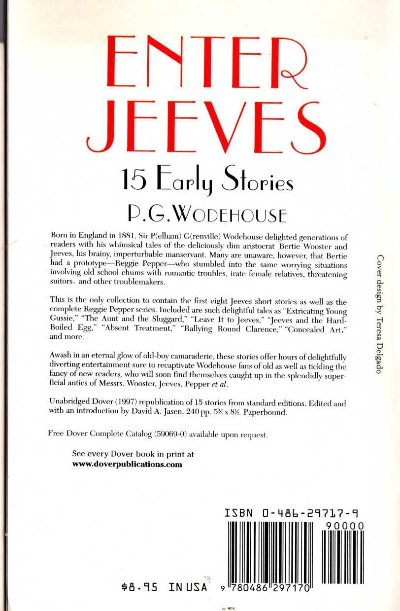 P.G. Wodehouse  ENTER JEEVES. 15 Early Stories magnified rear book cover image
