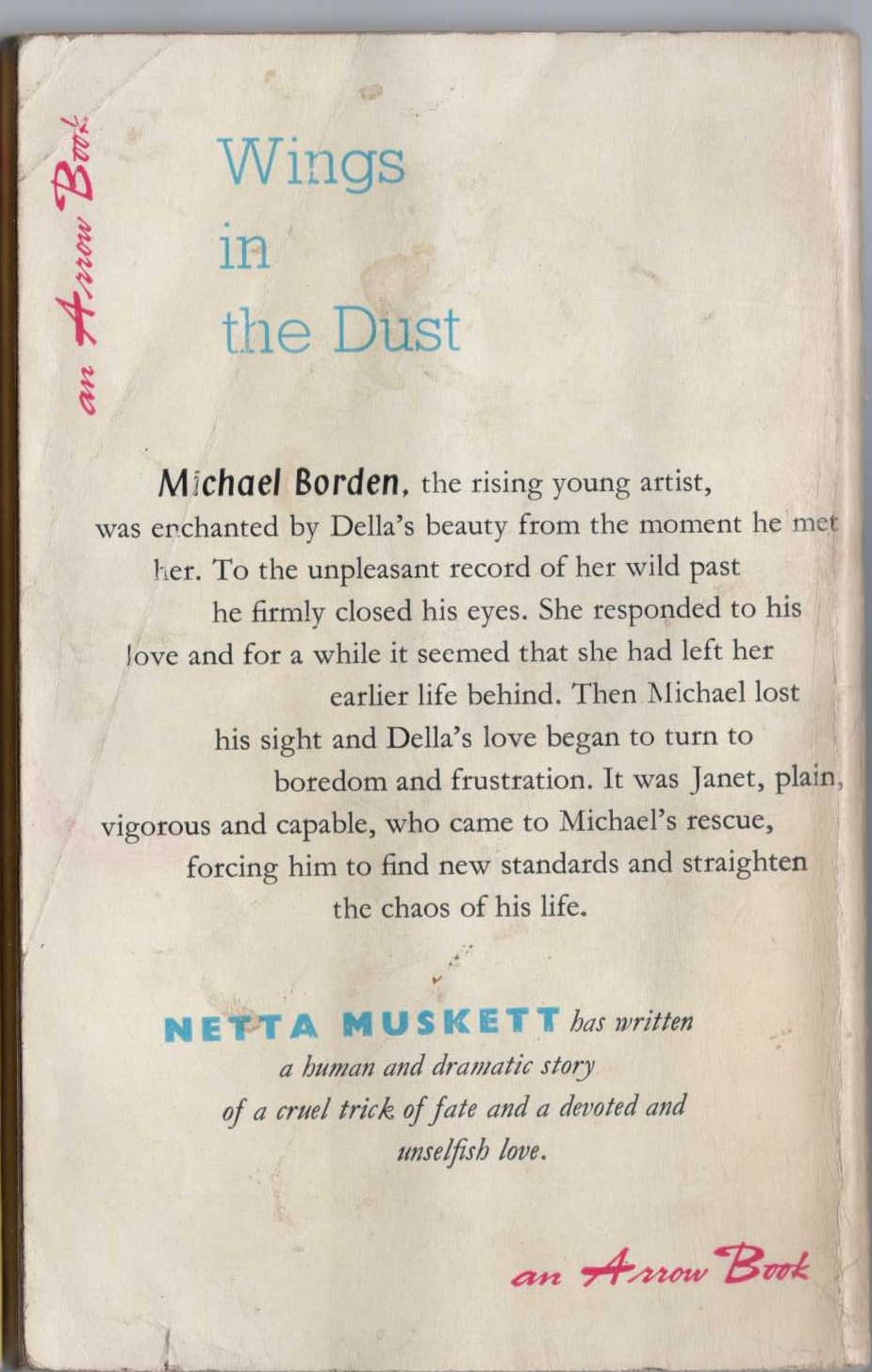 Netta Muskett  WINGS IN THE DUST magnified rear book cover image