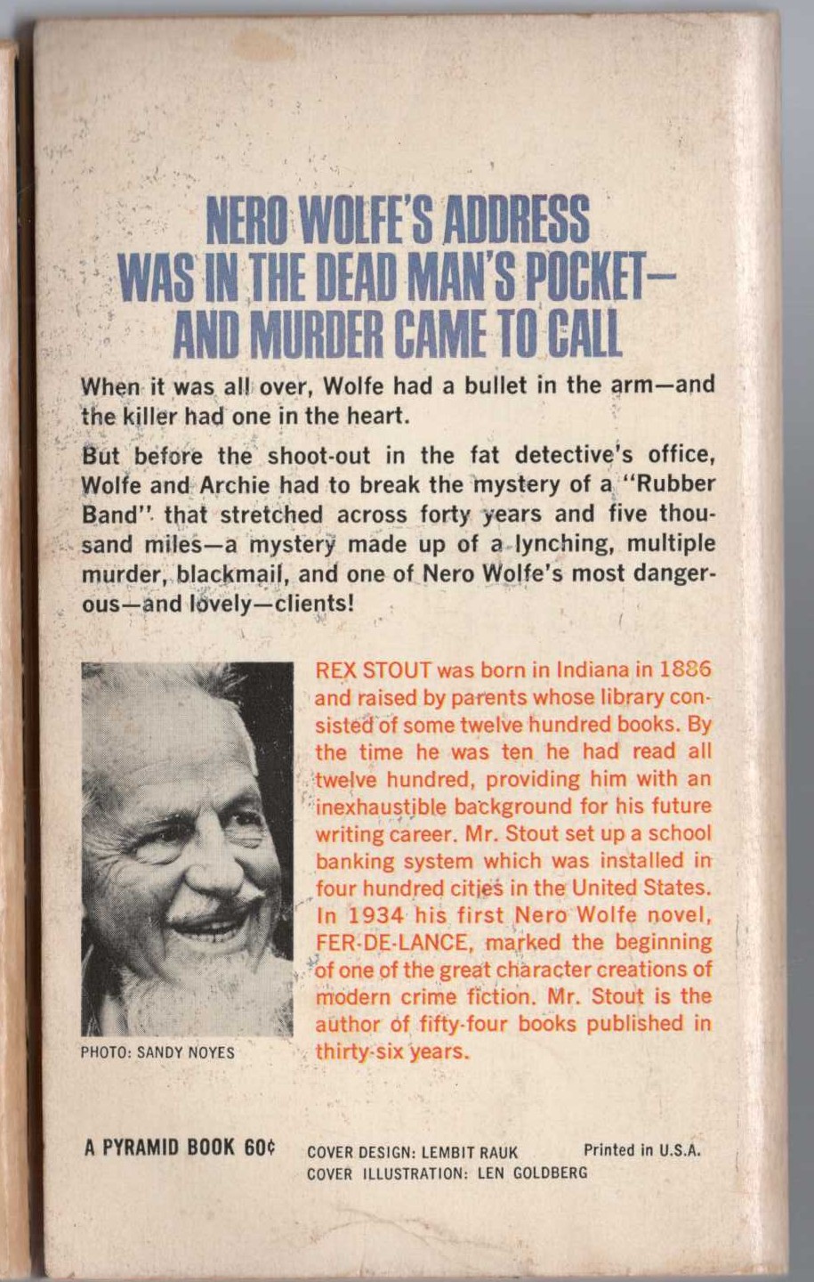 Rex Stout  THE RUBBER BAND magnified rear book cover image