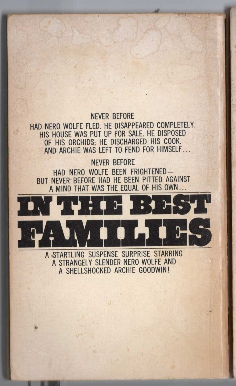 Rex Stout  IN THE BEST FAMILIES magnified rear book cover image
