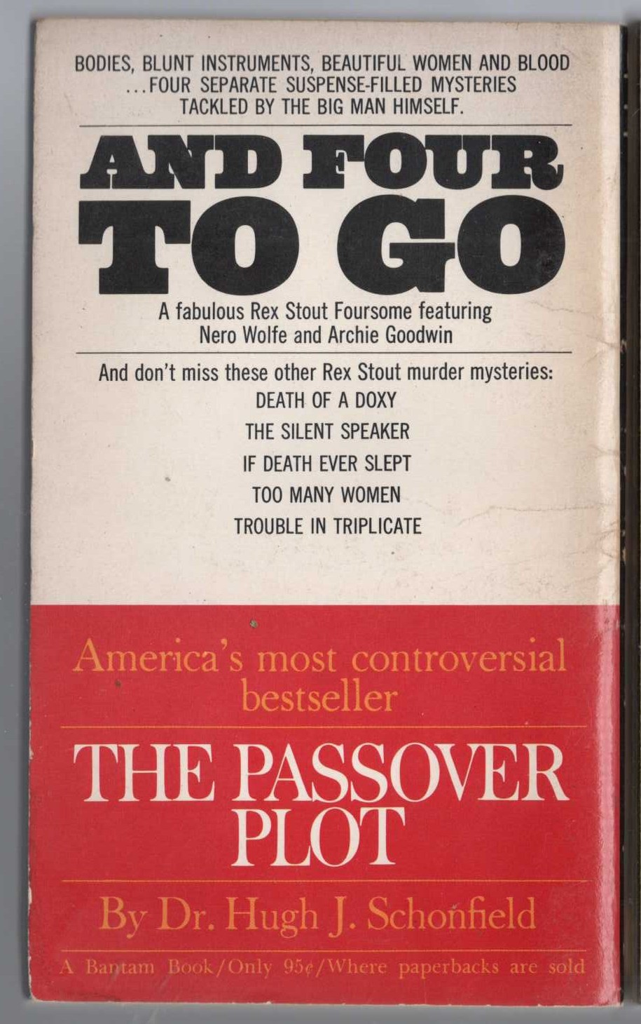 Rex Stout  AND FOUR TO GO magnified rear book cover image