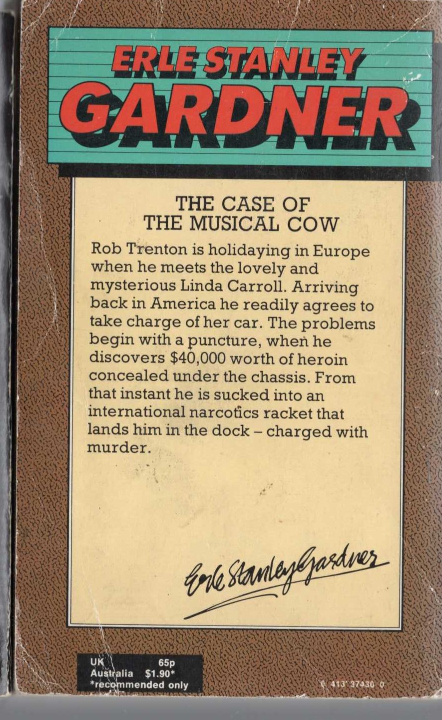 Erle Stanley Gardner  THE CASE OF THE MUSICAL COW magnified rear book cover image