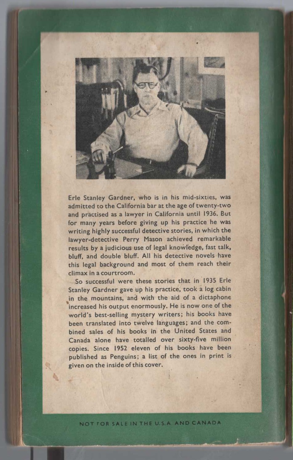 Erle Stanley Gardner  THE D.A. CALLS IT MURDER magnified rear book cover image