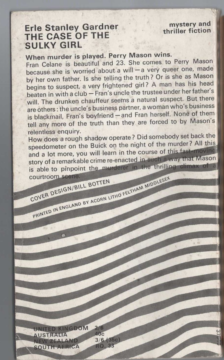 Erle Stanley Gardner  THE CASE OF THE SULKY GIRL magnified rear book cover image