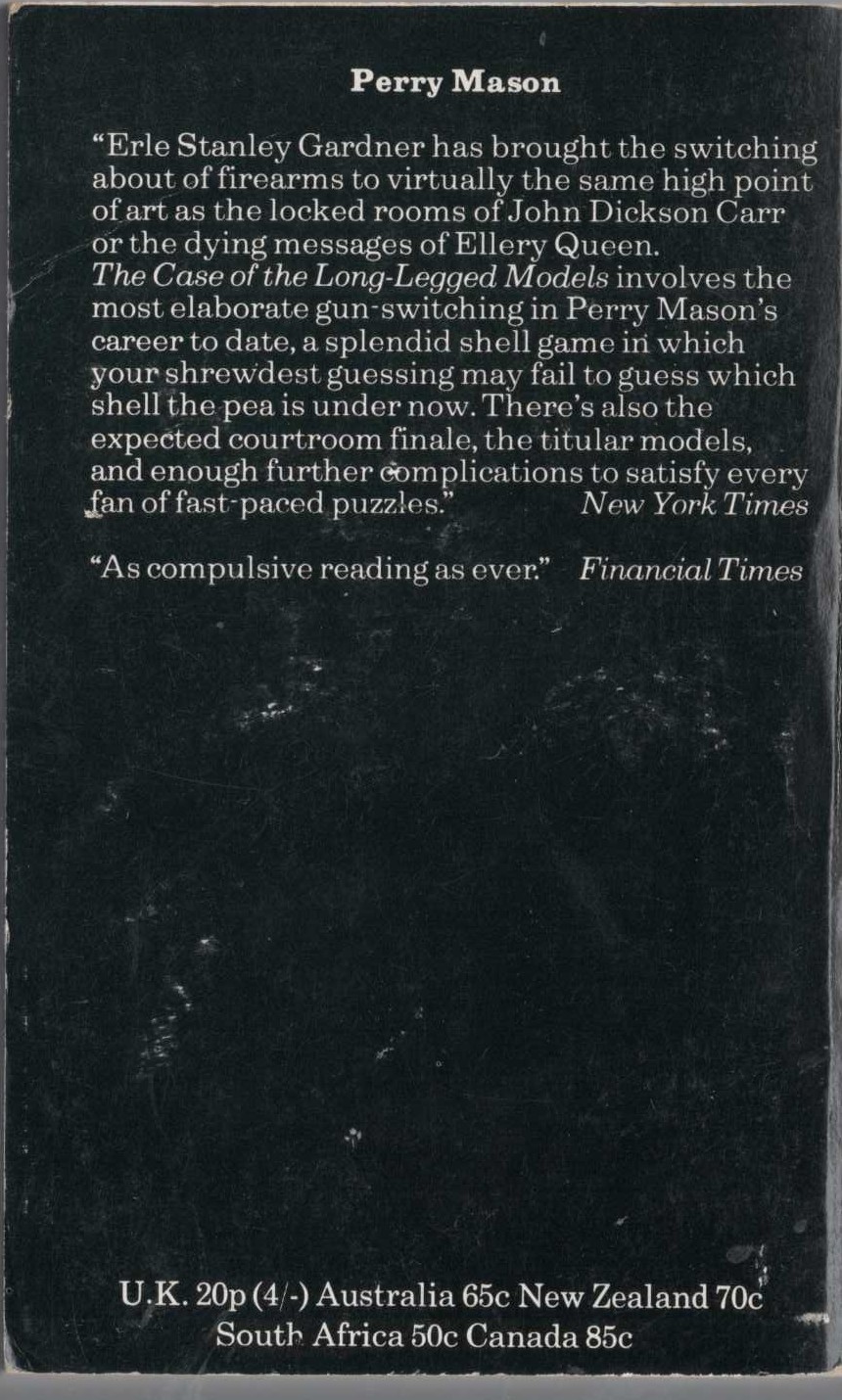 Erle Stanley Gardner  THE CASE OF THE LONG-LEGGED MODELS magnified rear book cover image